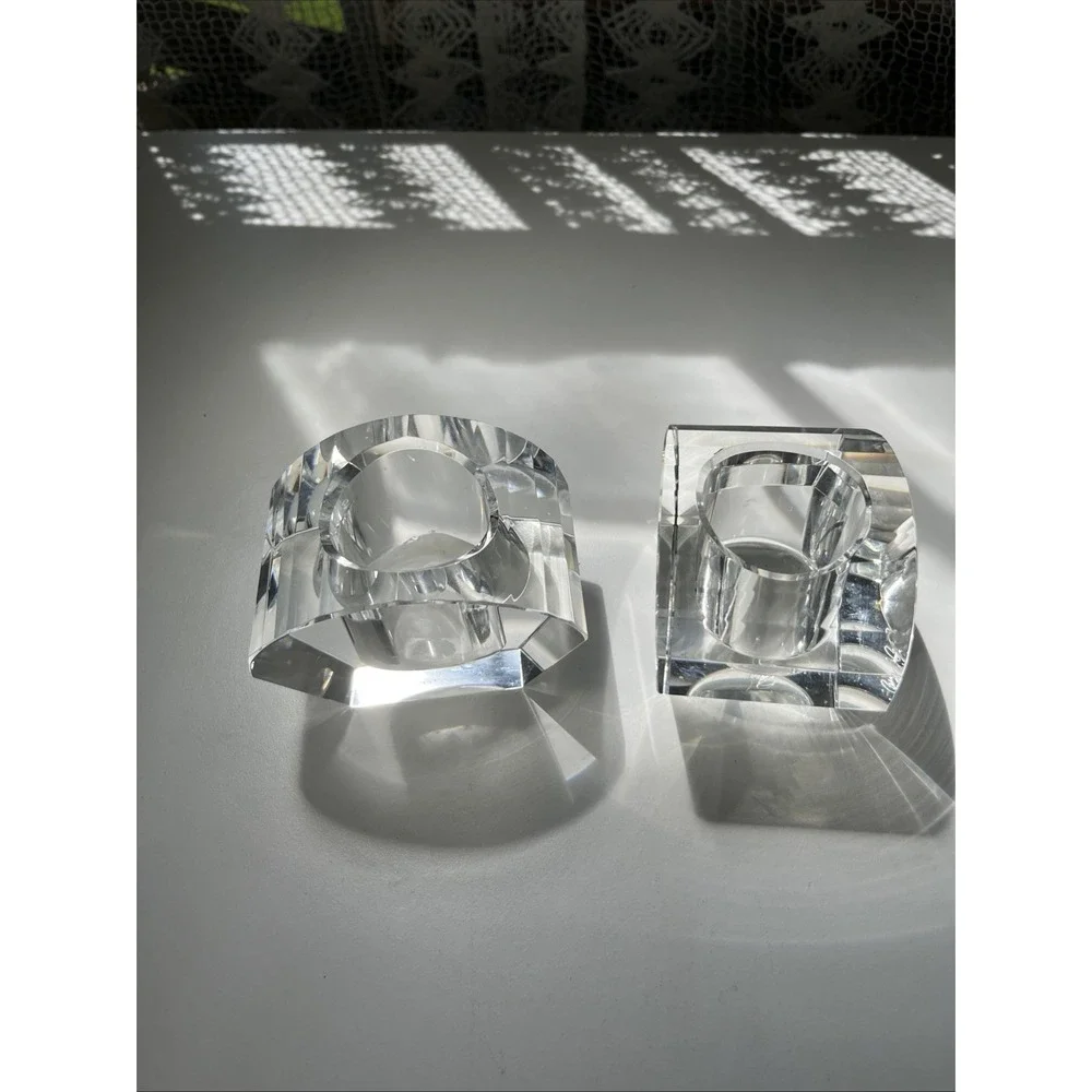 Vintage Oleg Cassini Crystal Cut Lotus Votive‎ Elegant Candle Holder Signed Set